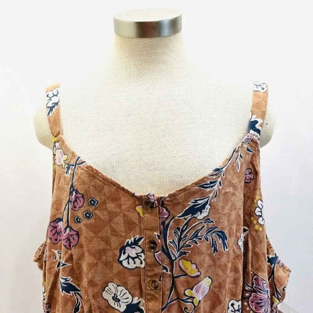 NWT SONOMA Women Sleeveless Pullover Brown Elastic Waist V-Neck Dress Size 4X